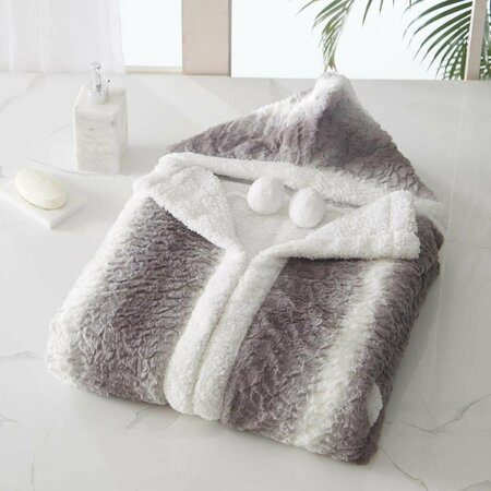 CHIC HOME 51 x 71 in. Shashi Snuggle Hoodie Animal Pattern Fleece Sherpa Lined Wearable Blanket, Gray & White BHS34069-US